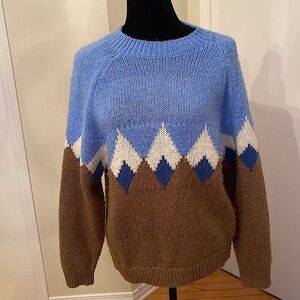 TWIK Simons long sleeved crew neck Blue/Brown/White Geometric Sweater Size large